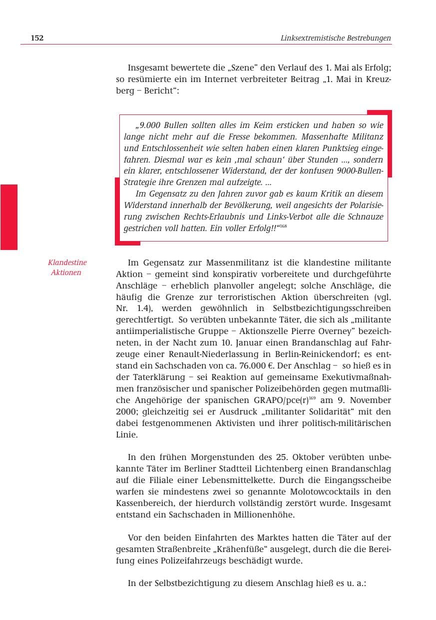 Seite 153 des Verfassungsschutzbericht 2001 Bund