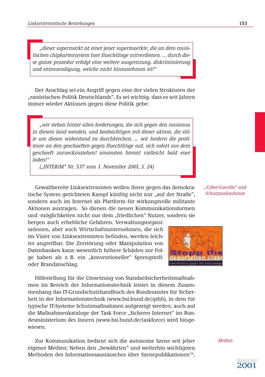 Seite 154 des Verfassungsschutzbericht 2001 Bund