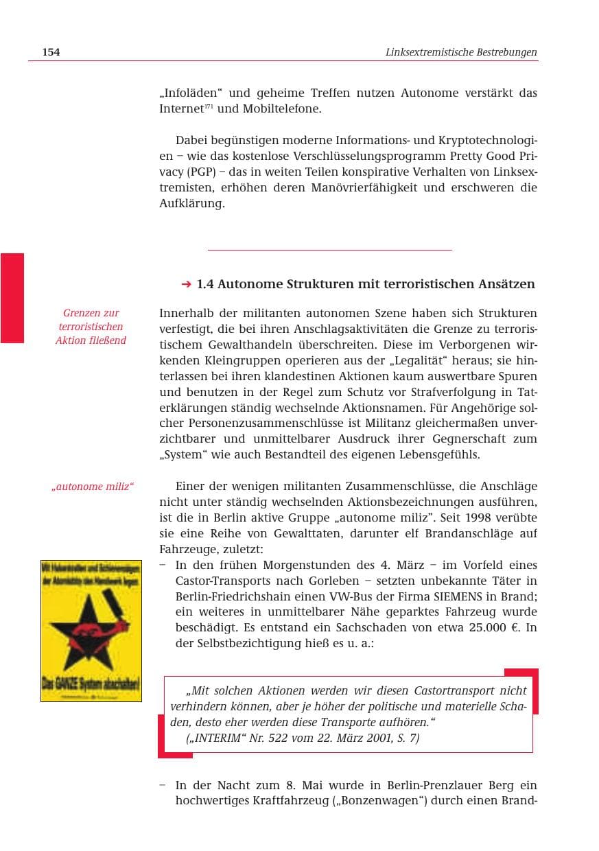 Seite 155 des Verfassungsschutzbericht 2001 Bund
