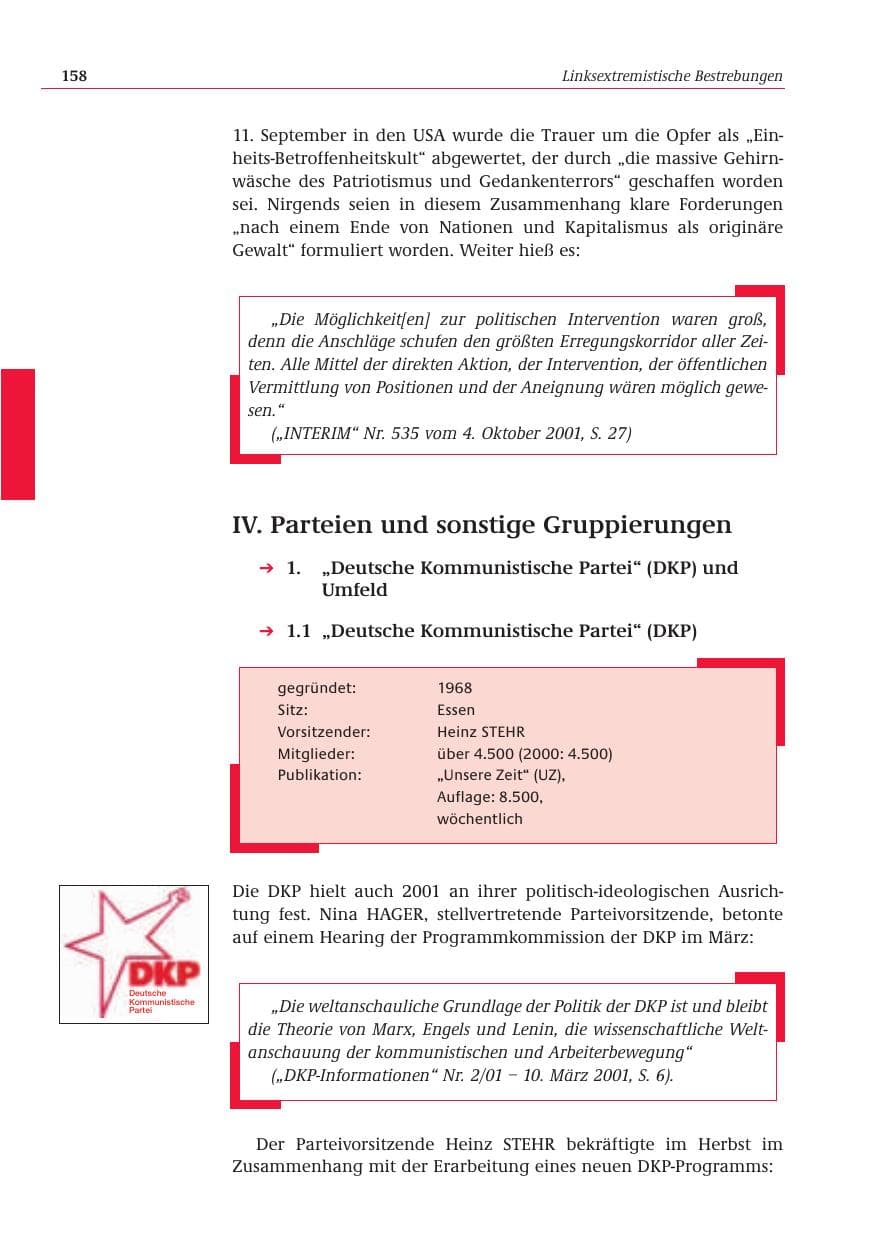 Seite 159 des Verfassungsschutzbericht 2001 Bund