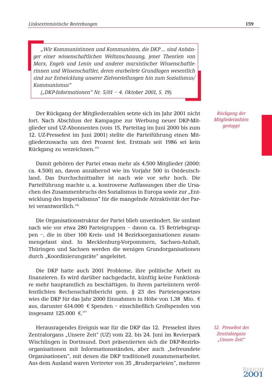 Seite 160 des Verfassungsschutzbericht 2001 Bund