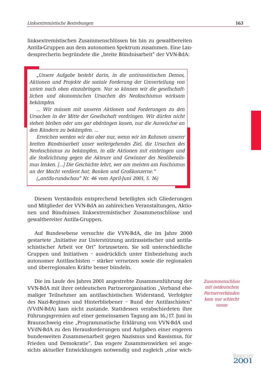 Seite 164 des Verfassungsschutzbericht 2001 Bund