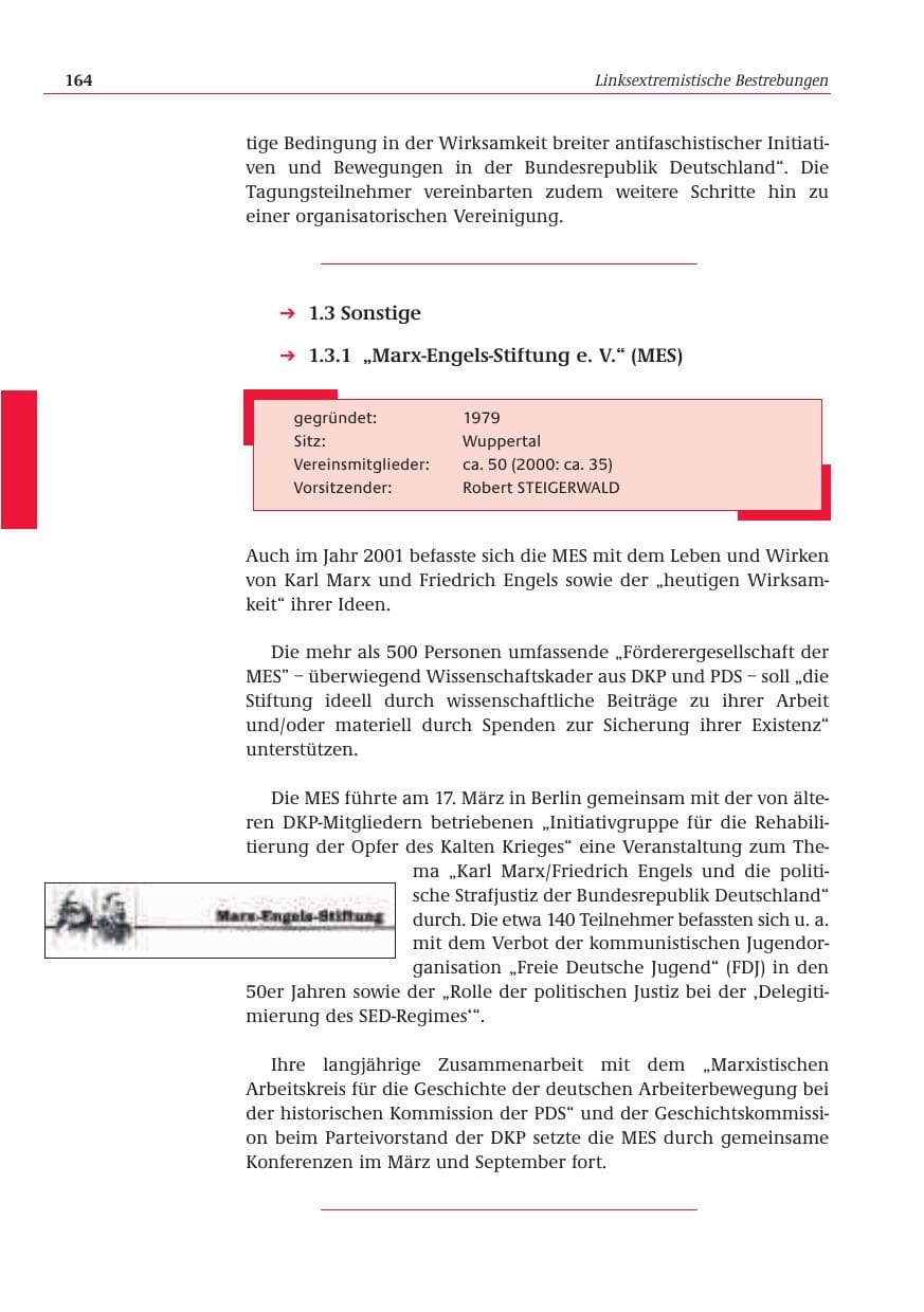 Seite 165 des Verfassungsschutzbericht 2001 Bund