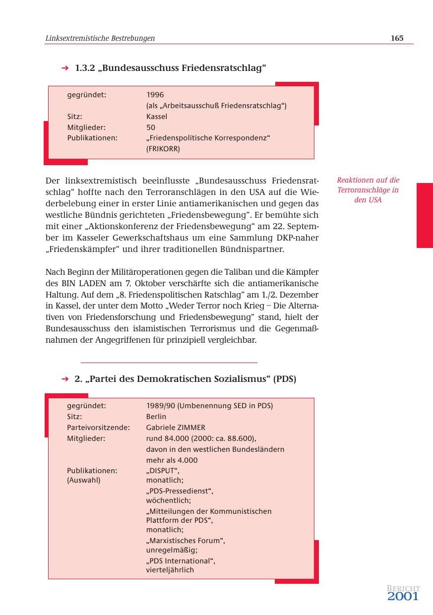 Seite 166 des Verfassungsschutzbericht 2001 Bund