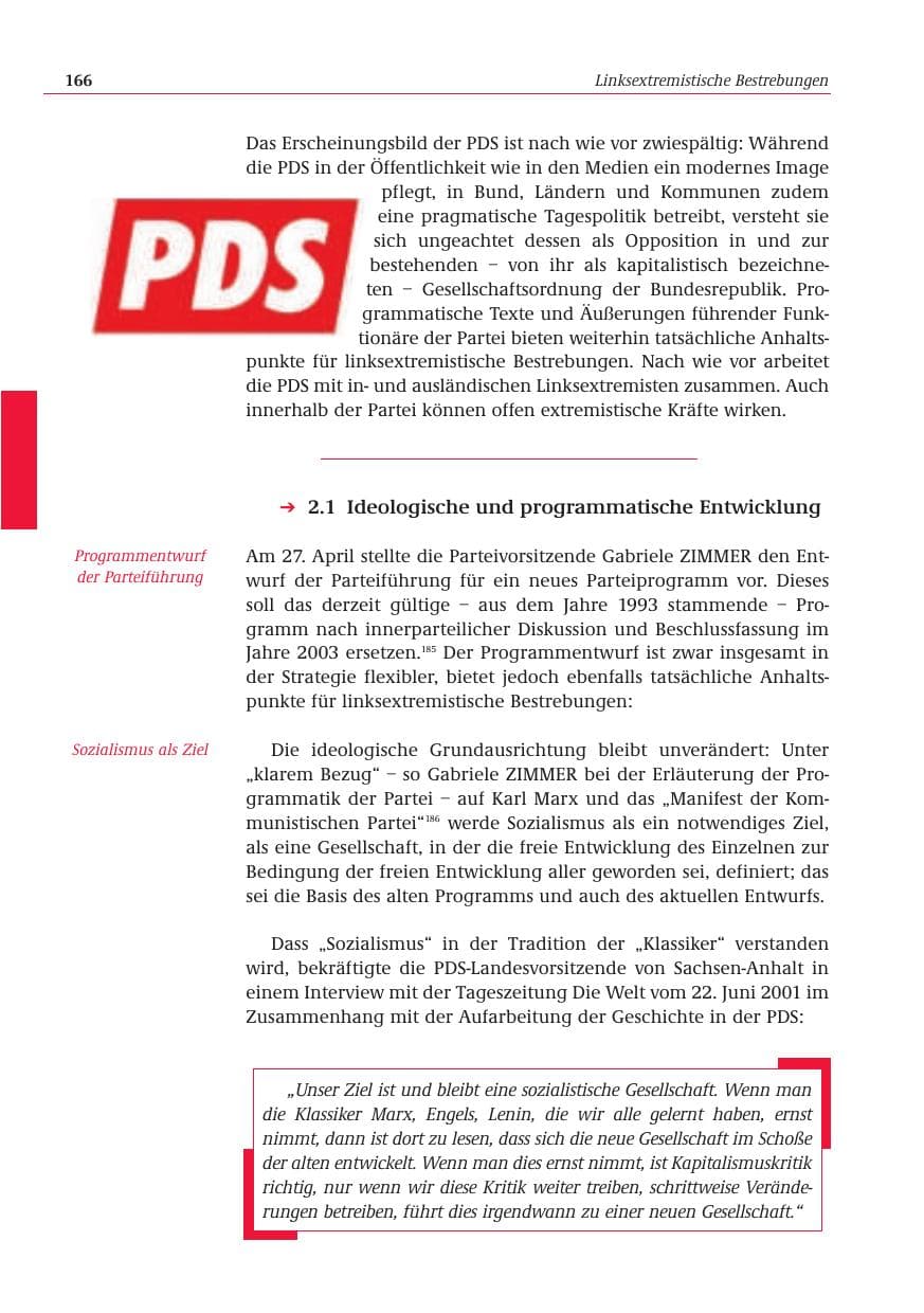 Seite 167 des Verfassungsschutzbericht 2001 Bund