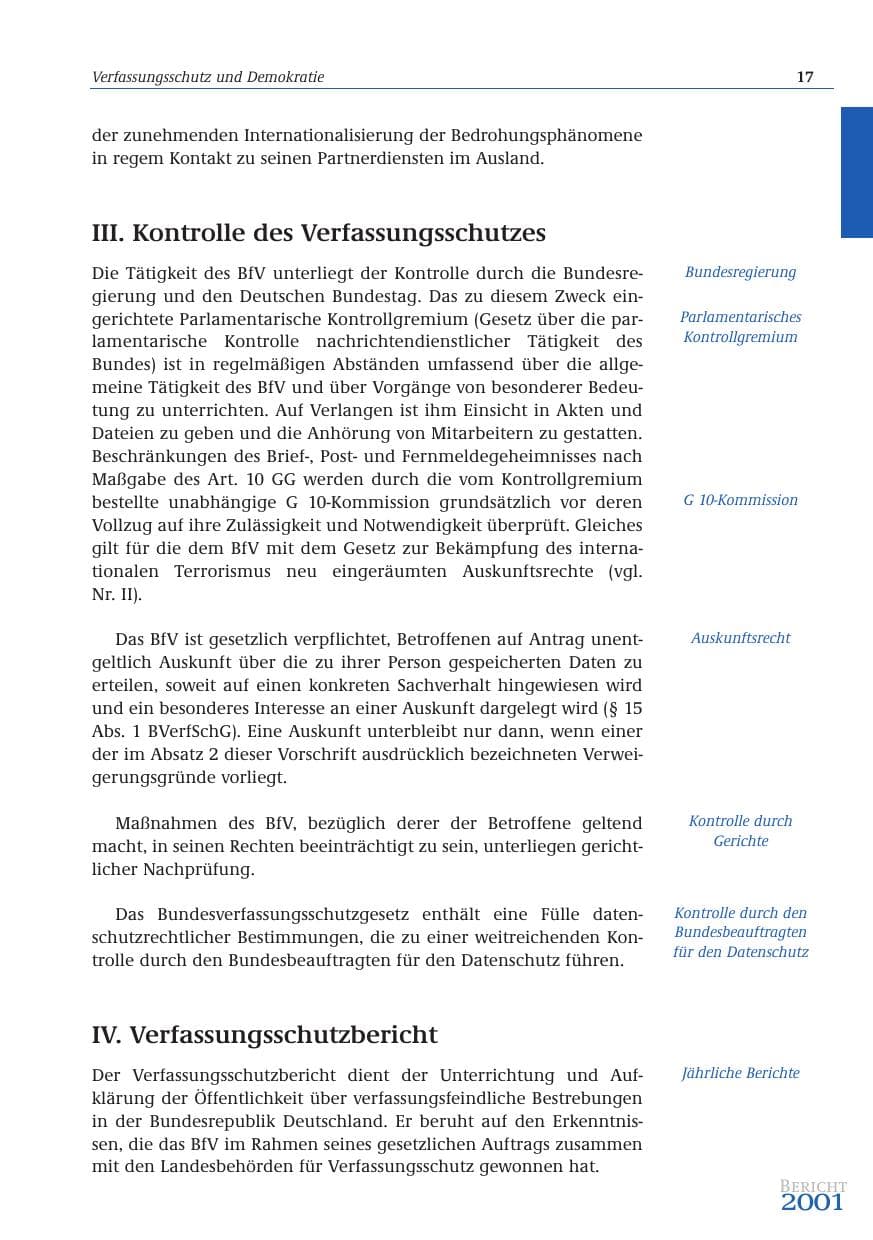 Seite 18 des Verfassungsschutzbericht 2001 Bund