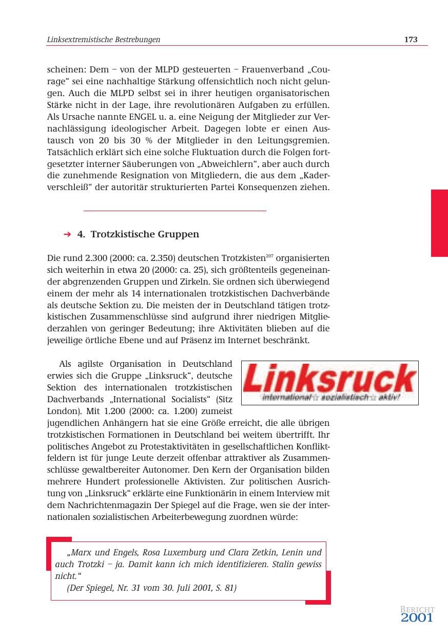 Seite 174 des Verfassungsschutzbericht 2001 Bund