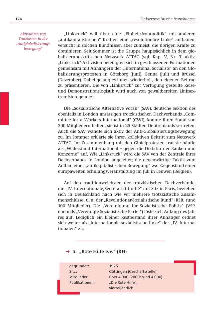 Seite 175 des Verfassungsschutzbericht 2001 Bund