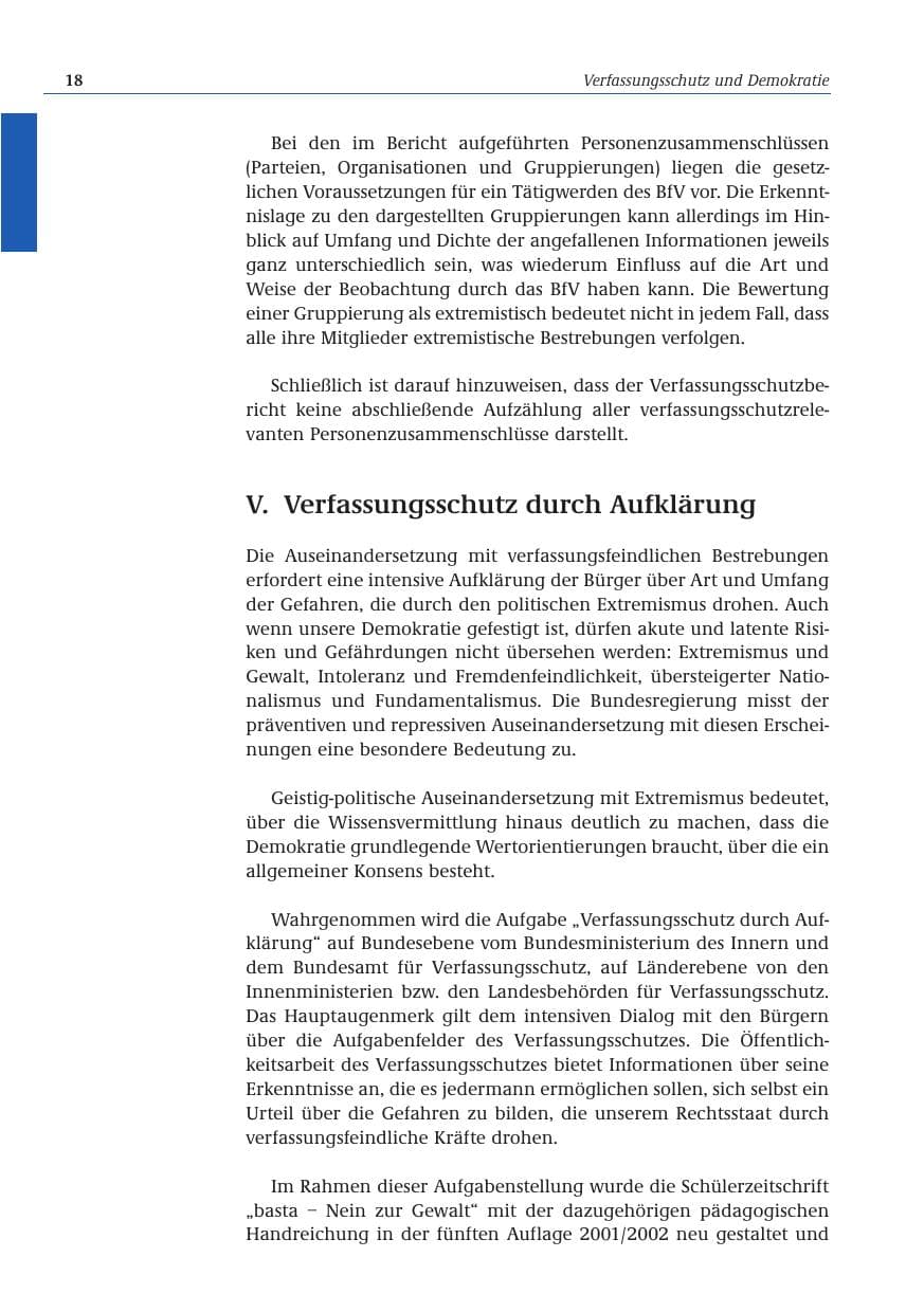 Seite 19 des Verfassungsschutzbericht 2001 Bund