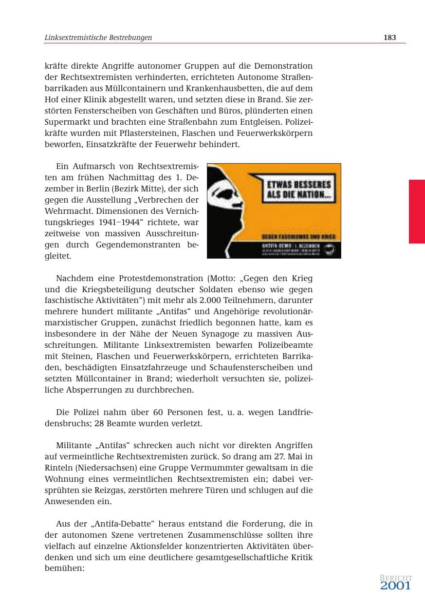 Seite 184 des Verfassungsschutzbericht 2001 Bund