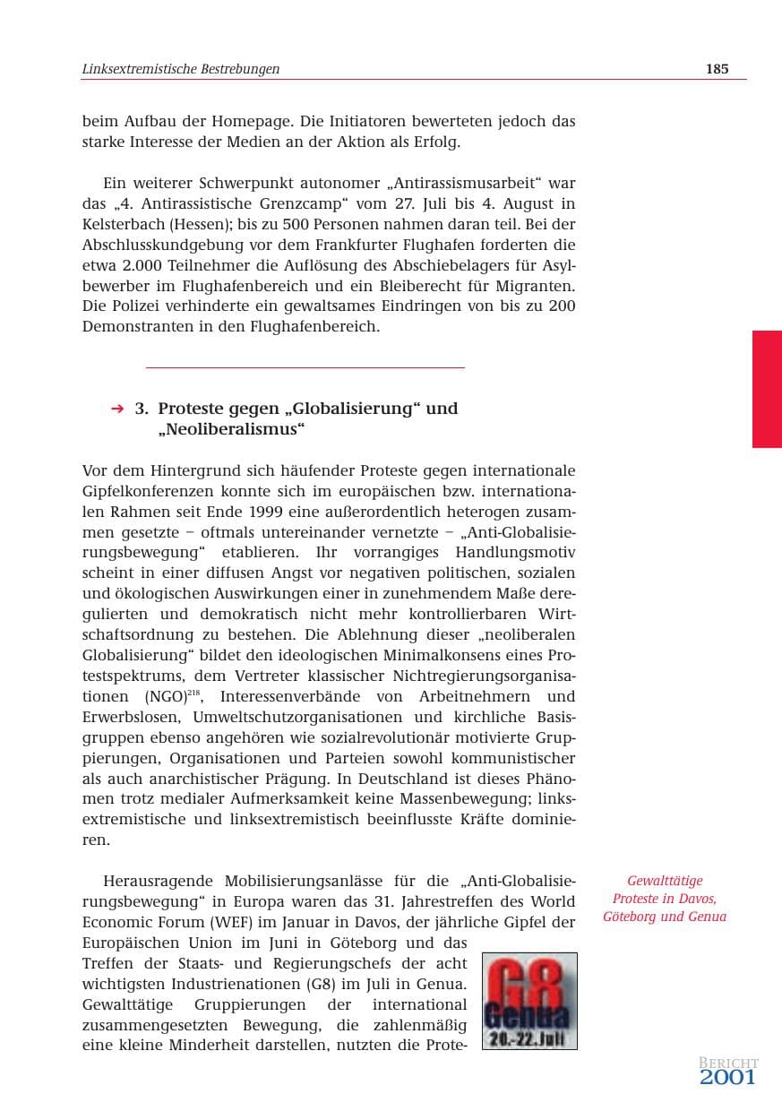 Seite 186 des Verfassungsschutzbericht 2001 Bund