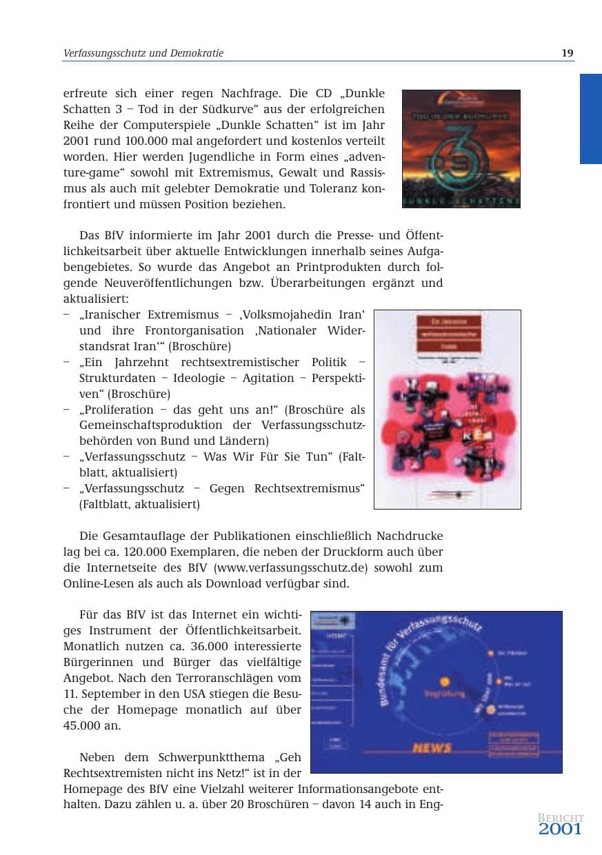 Seite 20 des Verfassungsschutzbericht 2001 Bund