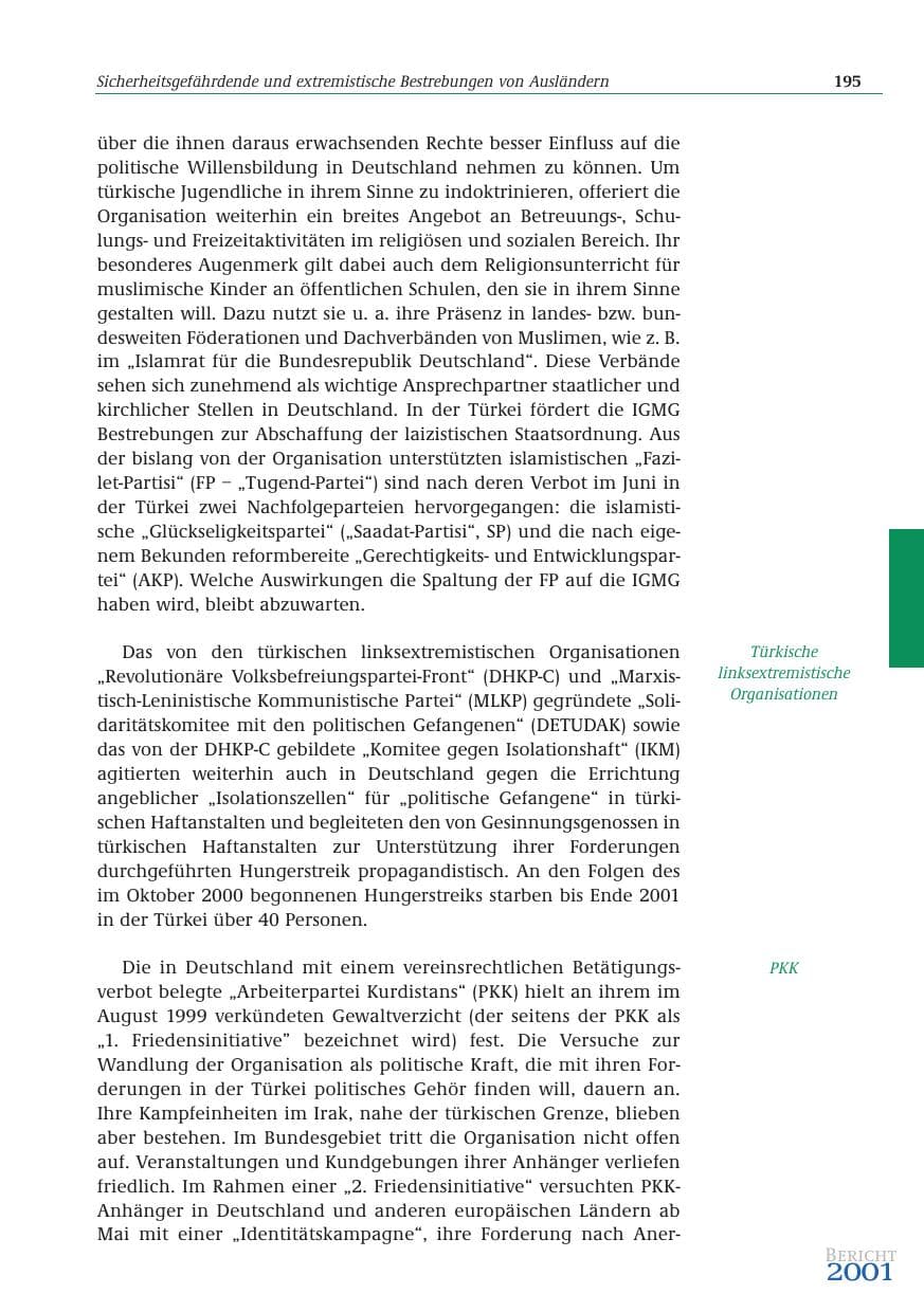 Seite 196 des Verfassungsschutzbericht 2001 Bund