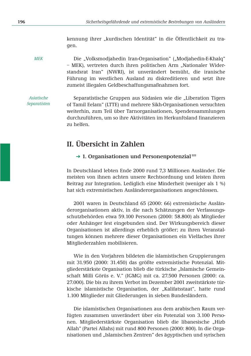 Seite 197 des Verfassungsschutzbericht 2001 Bund