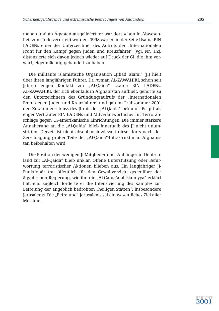 Seite 206 des Verfassungsschutzbericht 2001 Bund