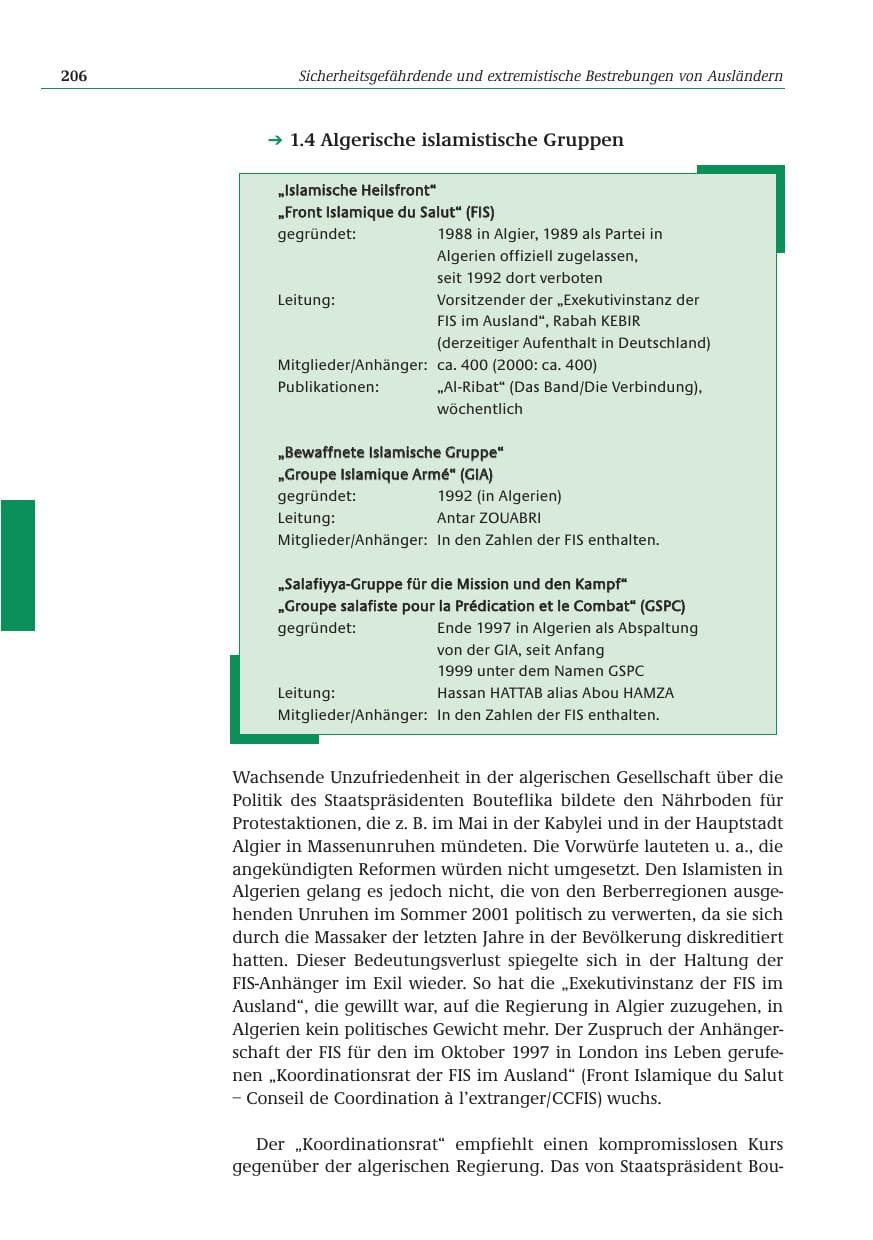 Seite 207 des Verfassungsschutzbericht 2001 Bund