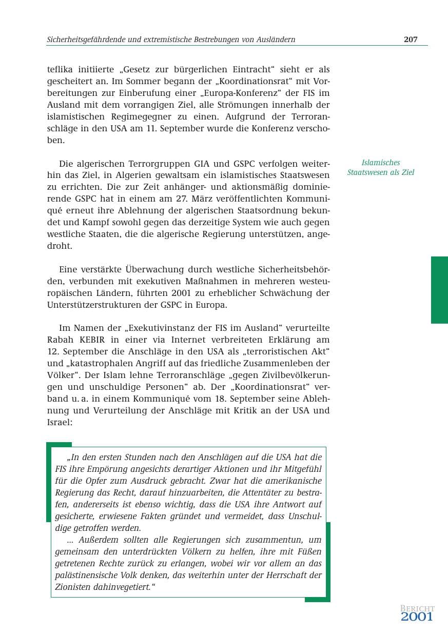 Seite 208 des Verfassungsschutzbericht 2001 Bund