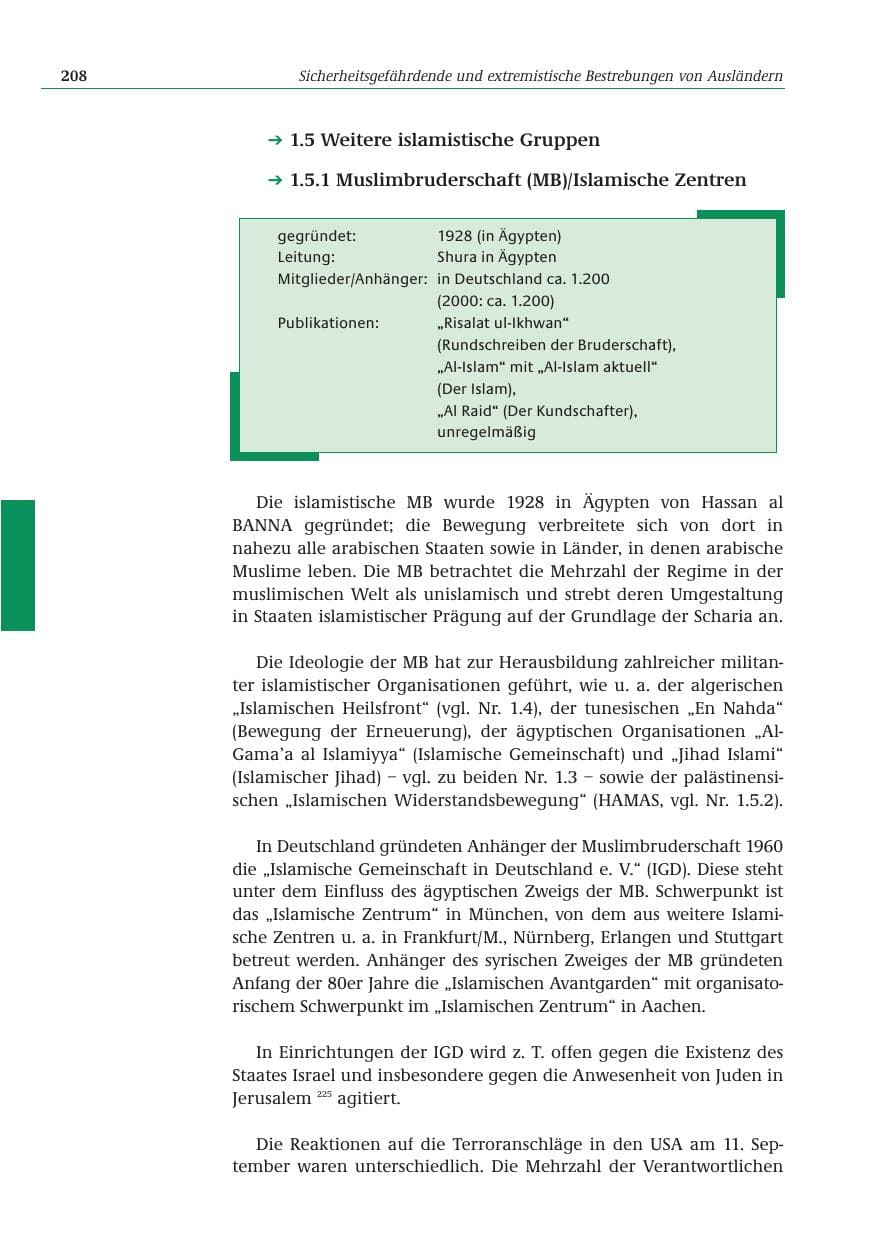 Seite 209 des Verfassungsschutzbericht 2001 Bund