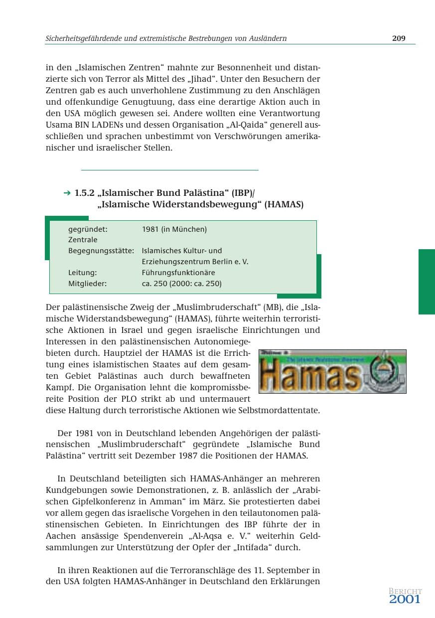 Seite 210 des Verfassungsschutzbericht 2001 Bund