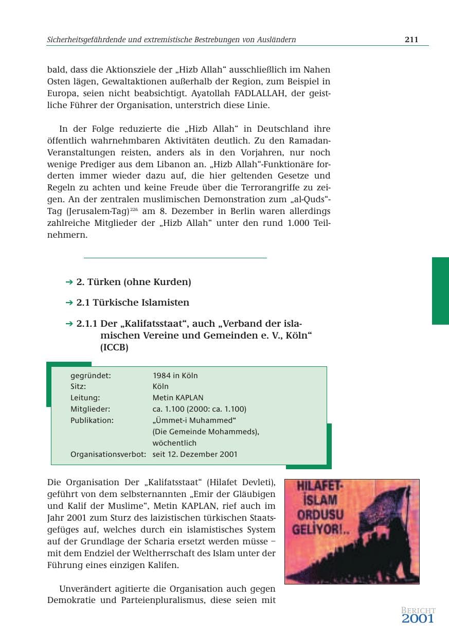 Seite 212 des Verfassungsschutzbericht 2001 Bund