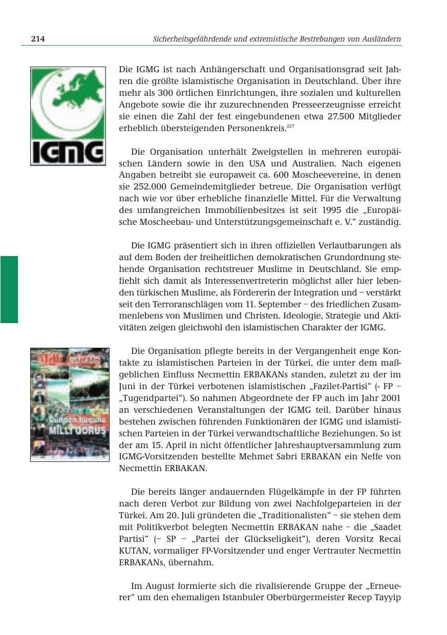 Seite 215 des Verfassungsschutzbericht 2001 Bund