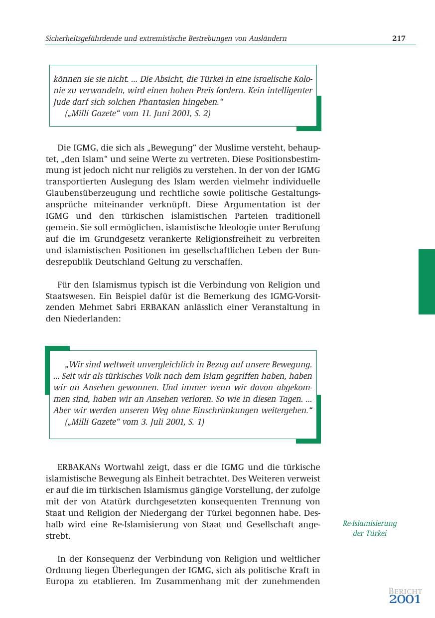 Seite 218 des Verfassungsschutzbericht 2001 Bund