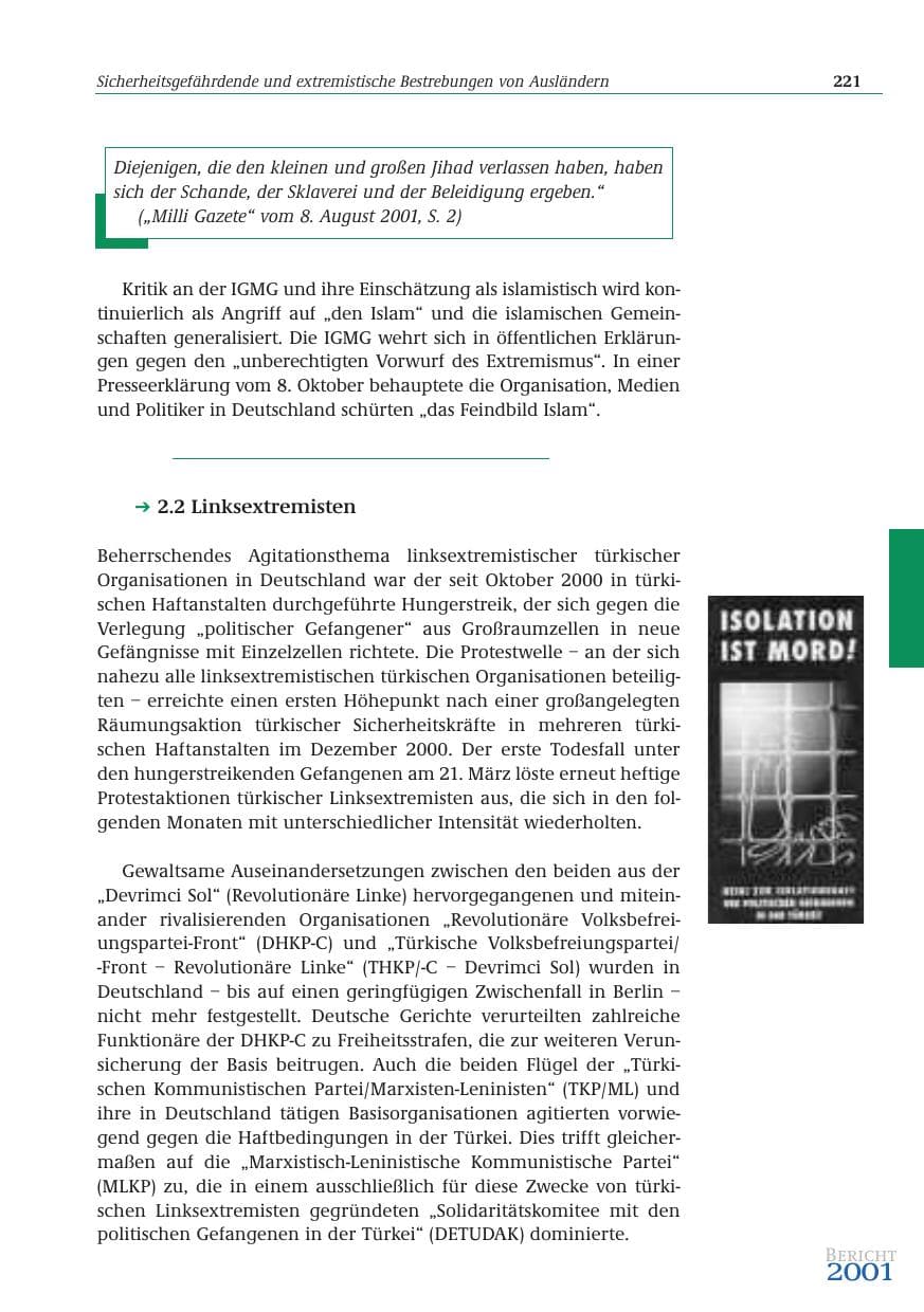 Seite 222 des Verfassungsschutzbericht 2001 Bund