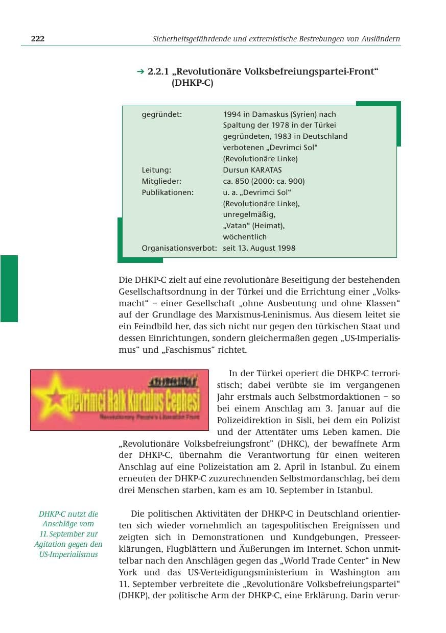 Seite 223 des Verfassungsschutzbericht 2001 Bund