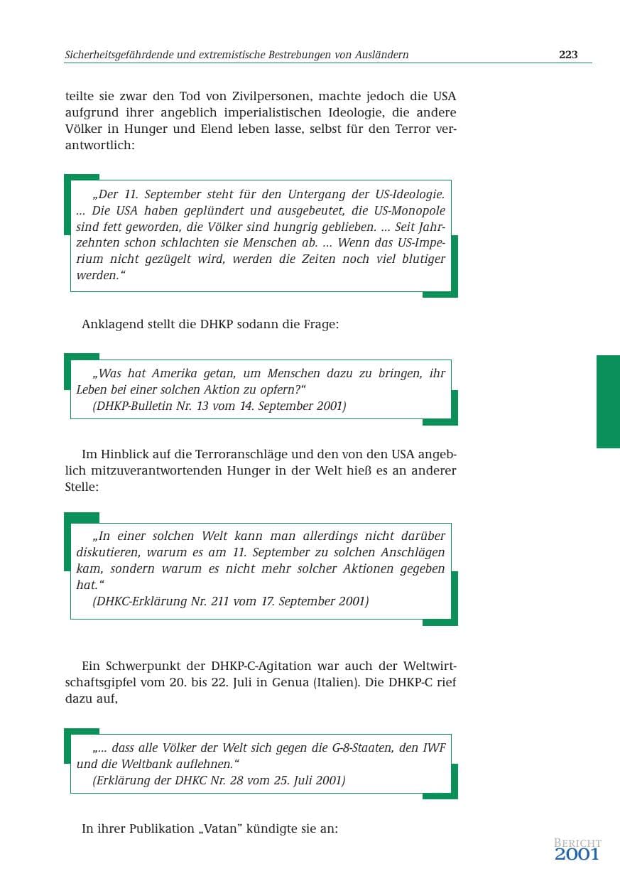 Seite 224 des Verfassungsschutzbericht 2001 Bund