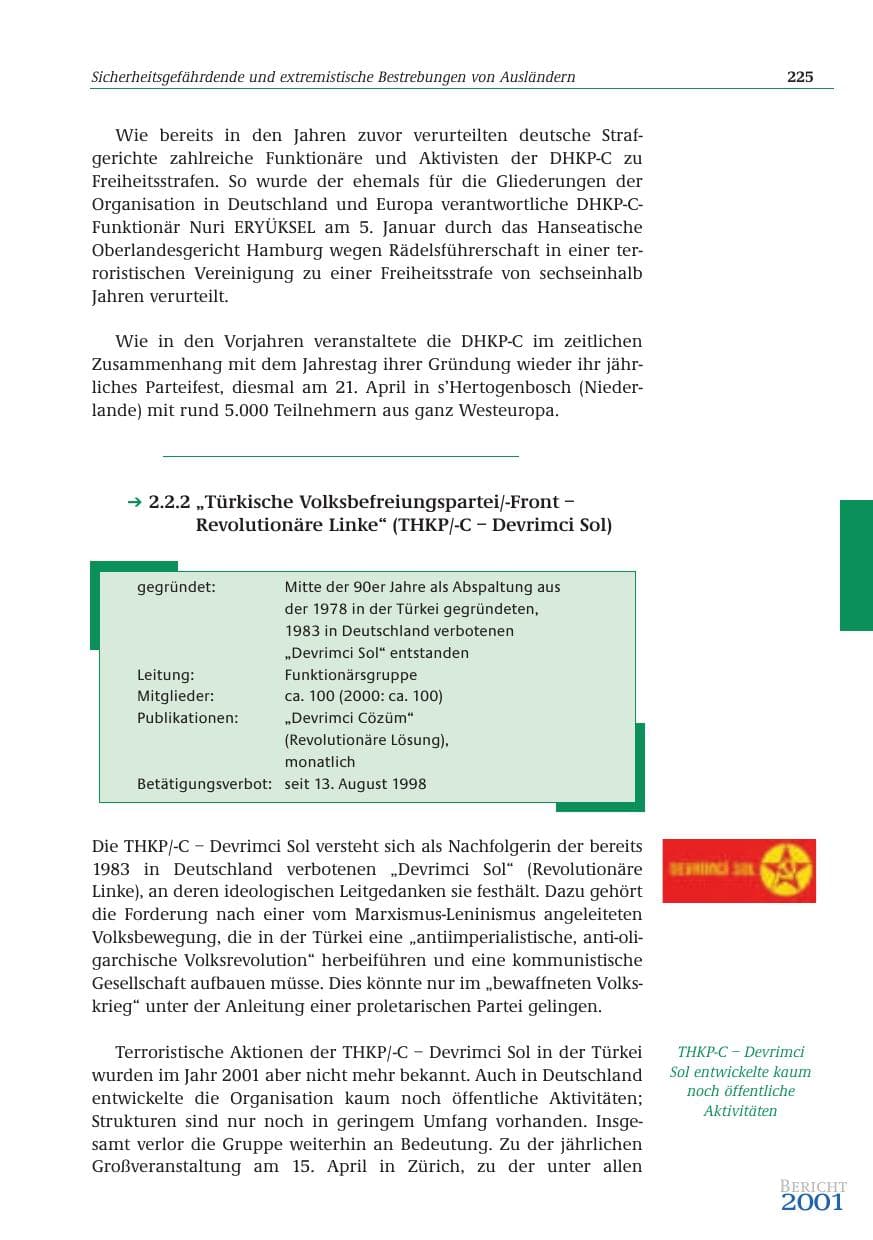 Seite 226 des Verfassungsschutzbericht 2001 Bund