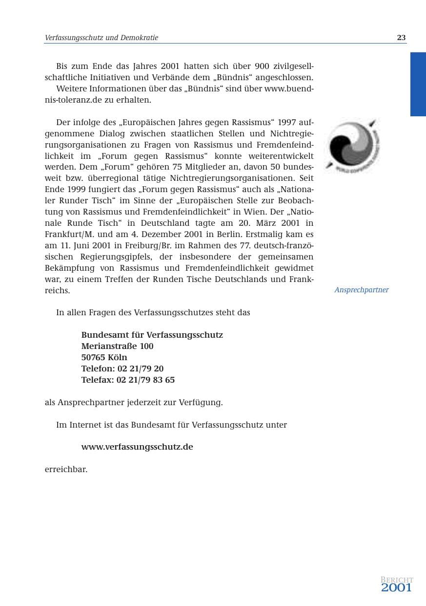 Seite 24 des Verfassungsschutzbericht 2001 Bund