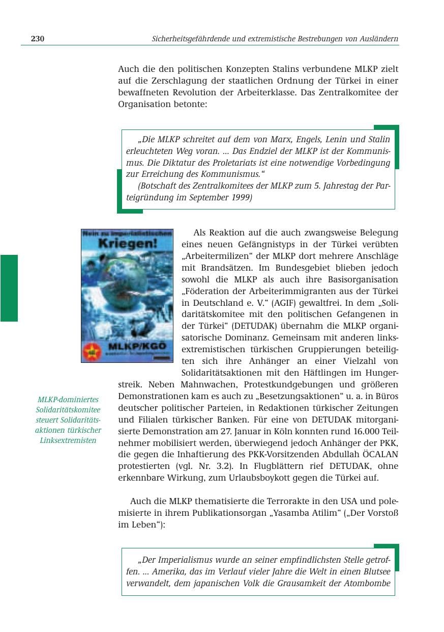 Seite 231 des Verfassungsschutzbericht 2001 Bund