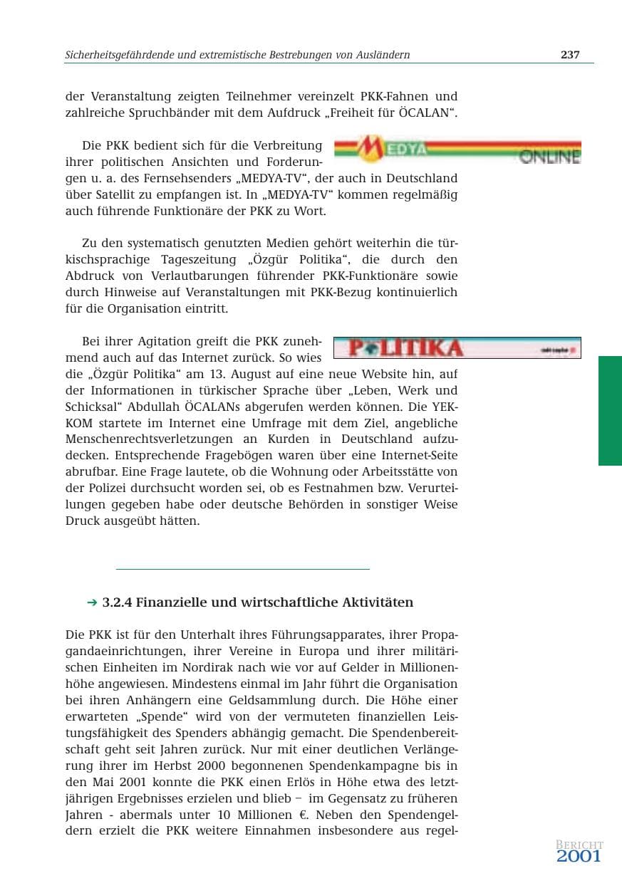 Seite 238 des Verfassungsschutzbericht 2001 Bund