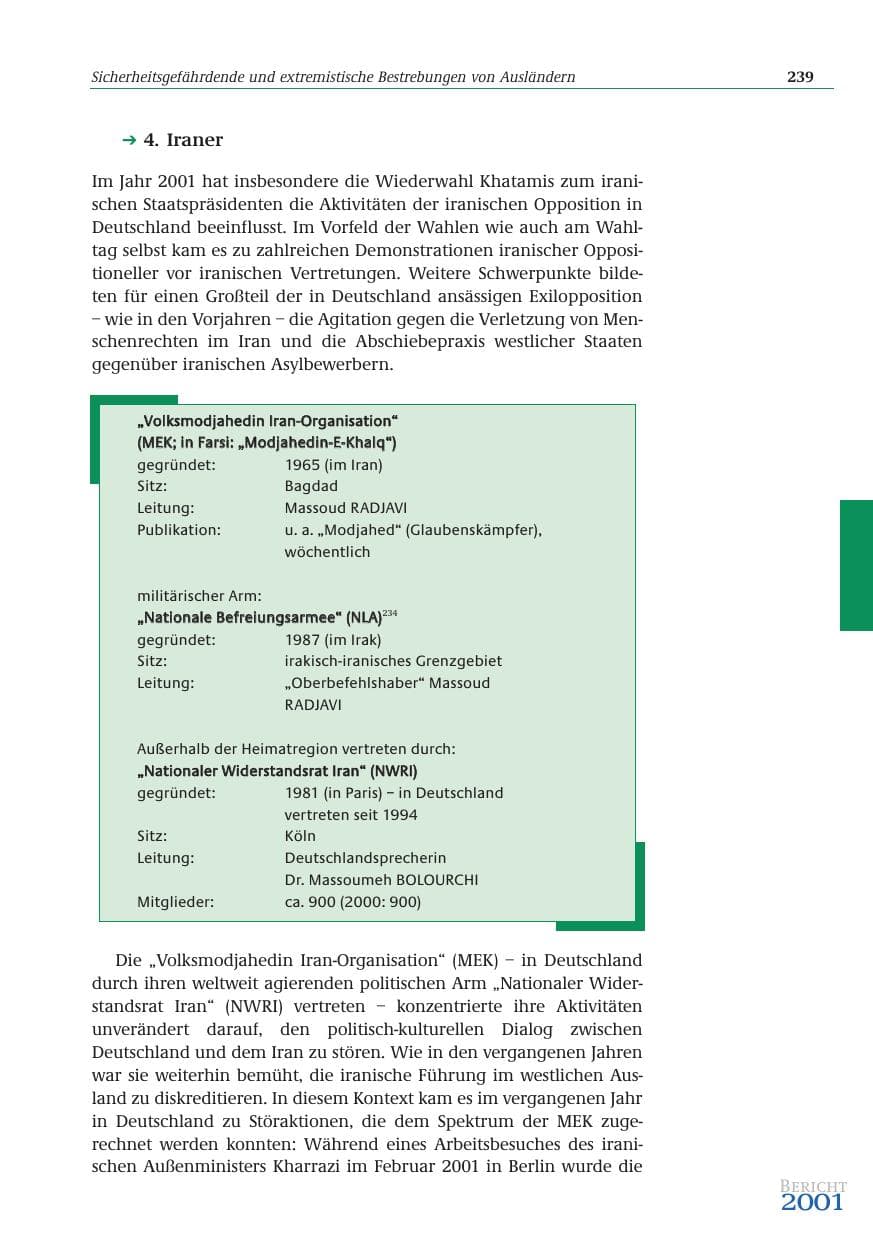 Seite 240 des Verfassungsschutzbericht 2001 Bund