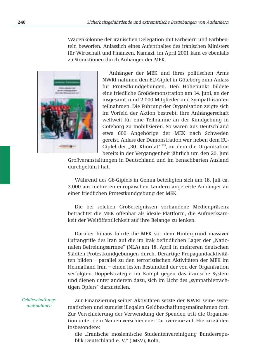 Seite 241 des Verfassungsschutzbericht 2001 Bund