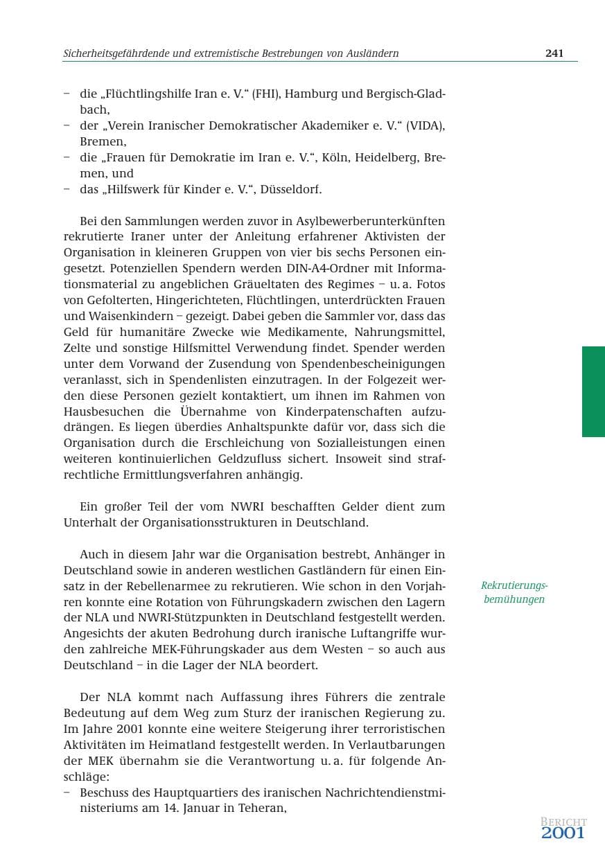 Seite 242 des Verfassungsschutzbericht 2001 Bund
