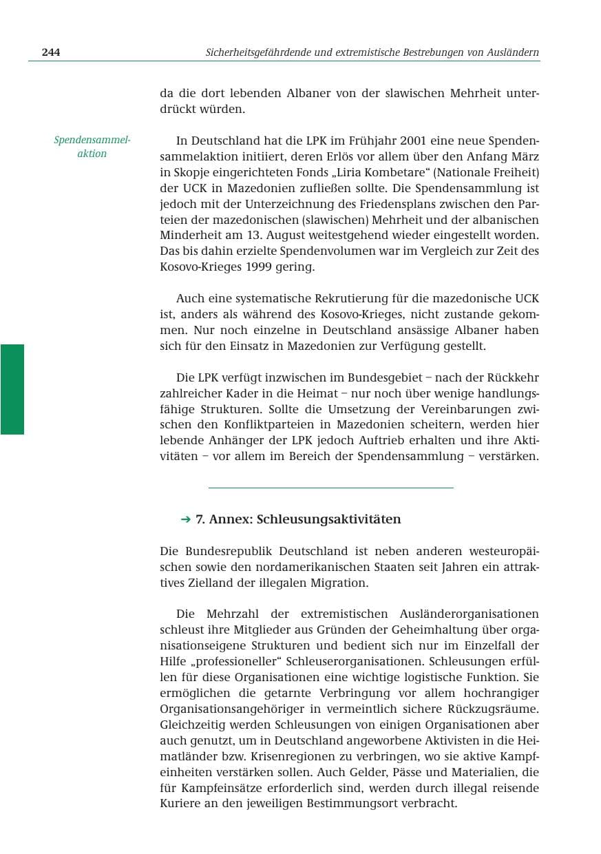 Seite 245 des Verfassungsschutzbericht 2001 Bund