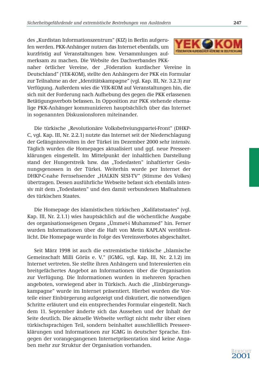 Seite 248 des Verfassungsschutzbericht 2001 Bund