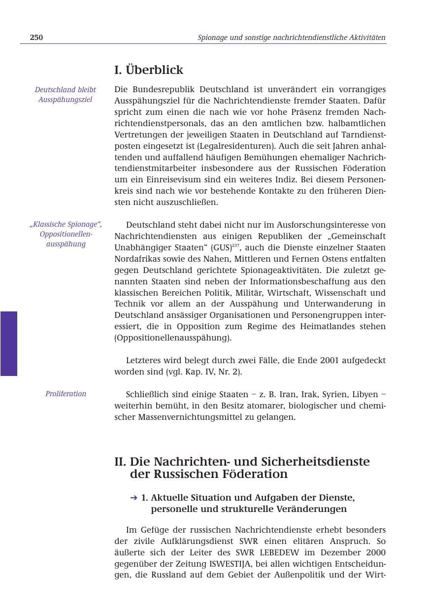 Seite 251 des Verfassungsschutzbericht 2001 Bund