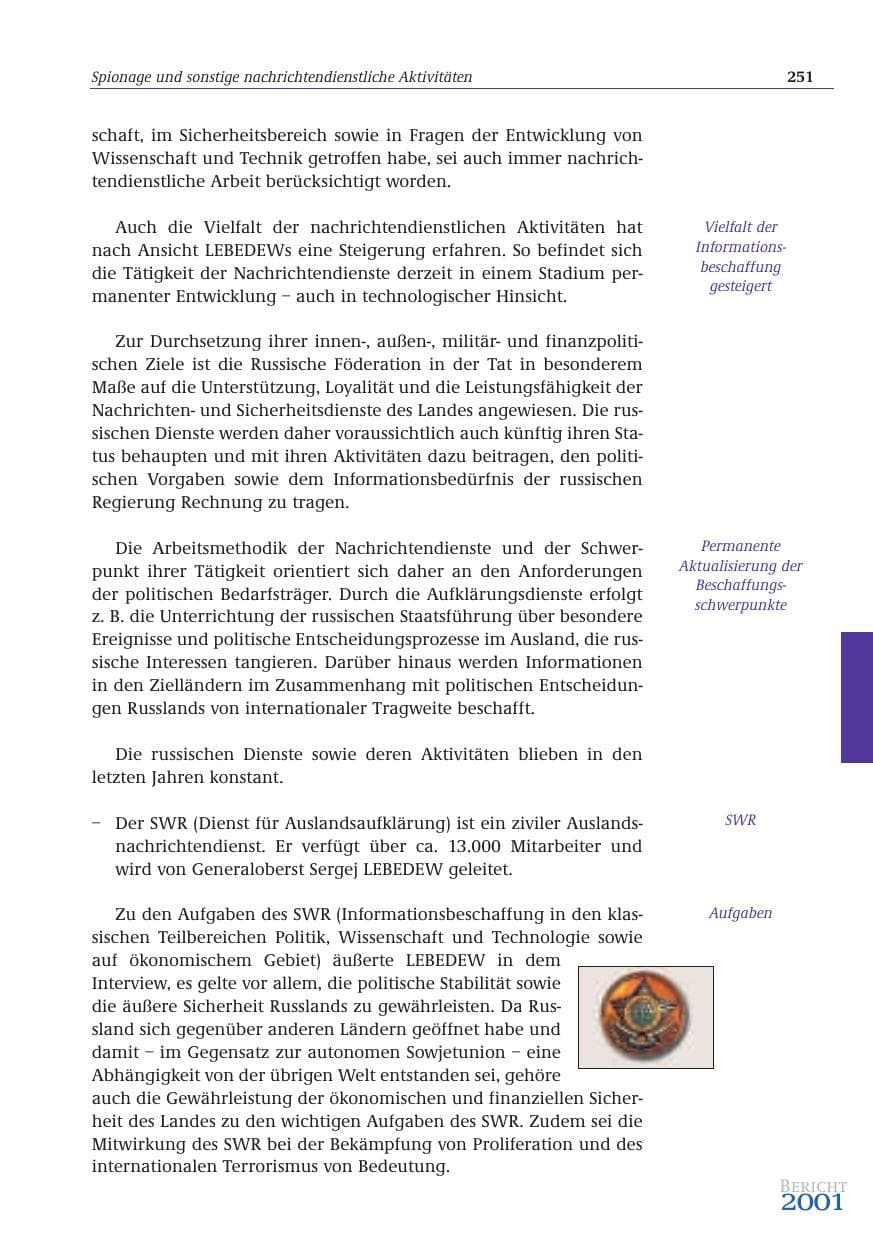 Seite 252 des Verfassungsschutzbericht 2001 Bund