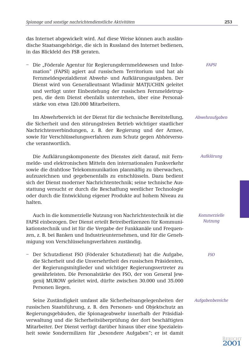 Seite 254 des Verfassungsschutzbericht 2001 Bund