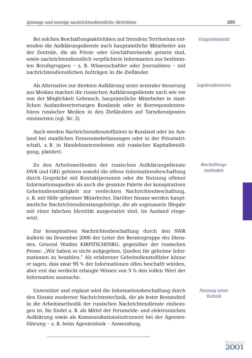 Seite 256 des Verfassungsschutzbericht 2001 Bund