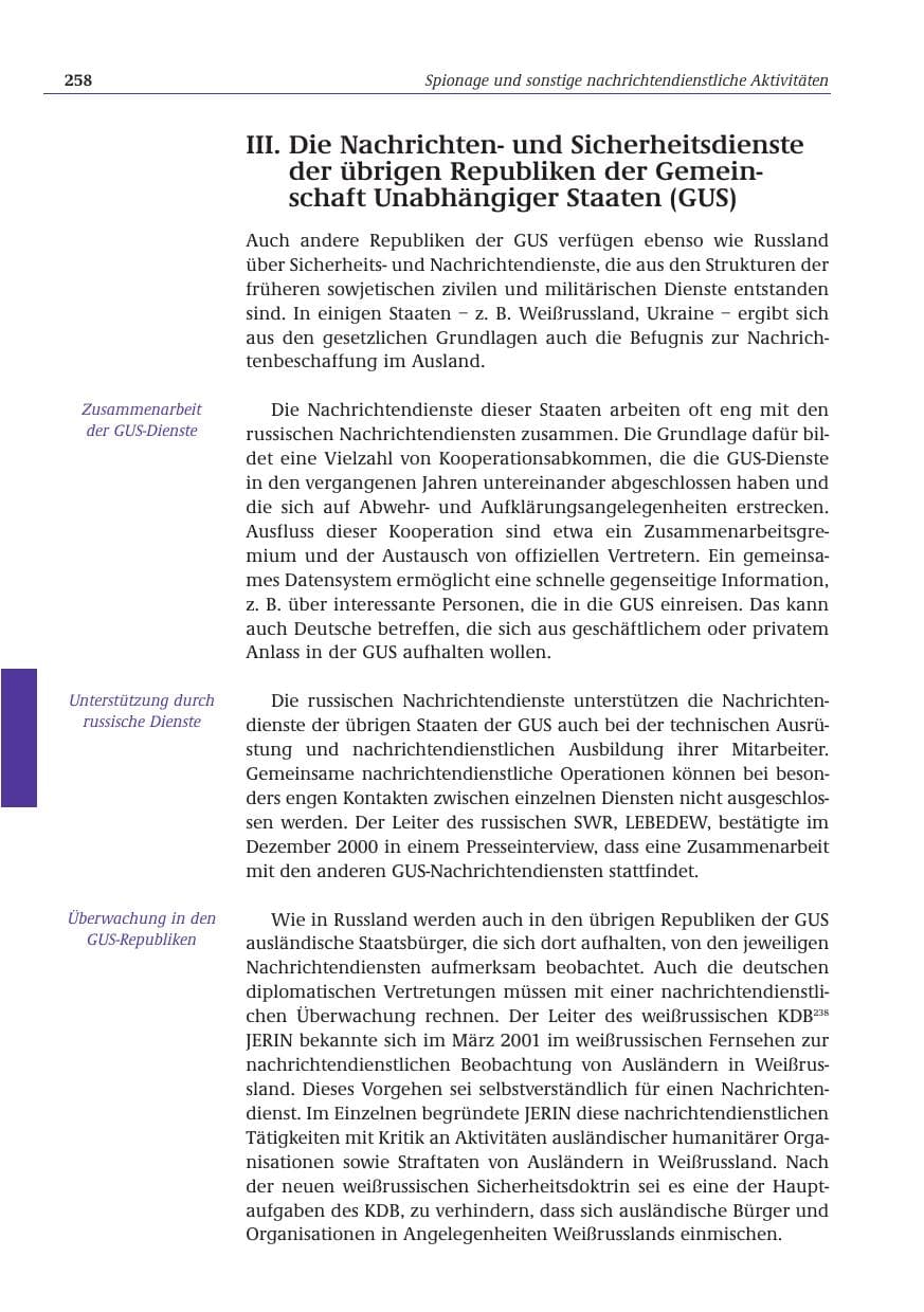 Seite 259 des Verfassungsschutzbericht 2001 Bund