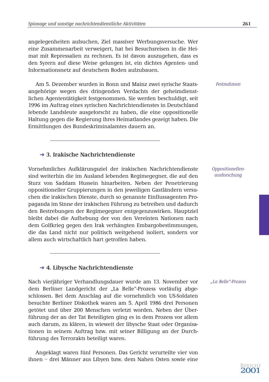 Seite 262 des Verfassungsschutzbericht 2001 Bund