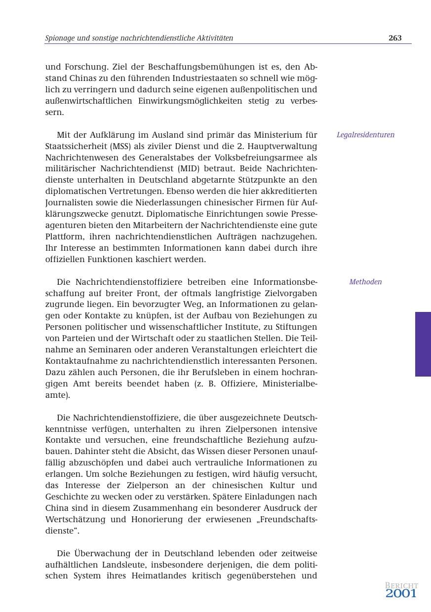 Seite 264 des Verfassungsschutzbericht 2001 Bund