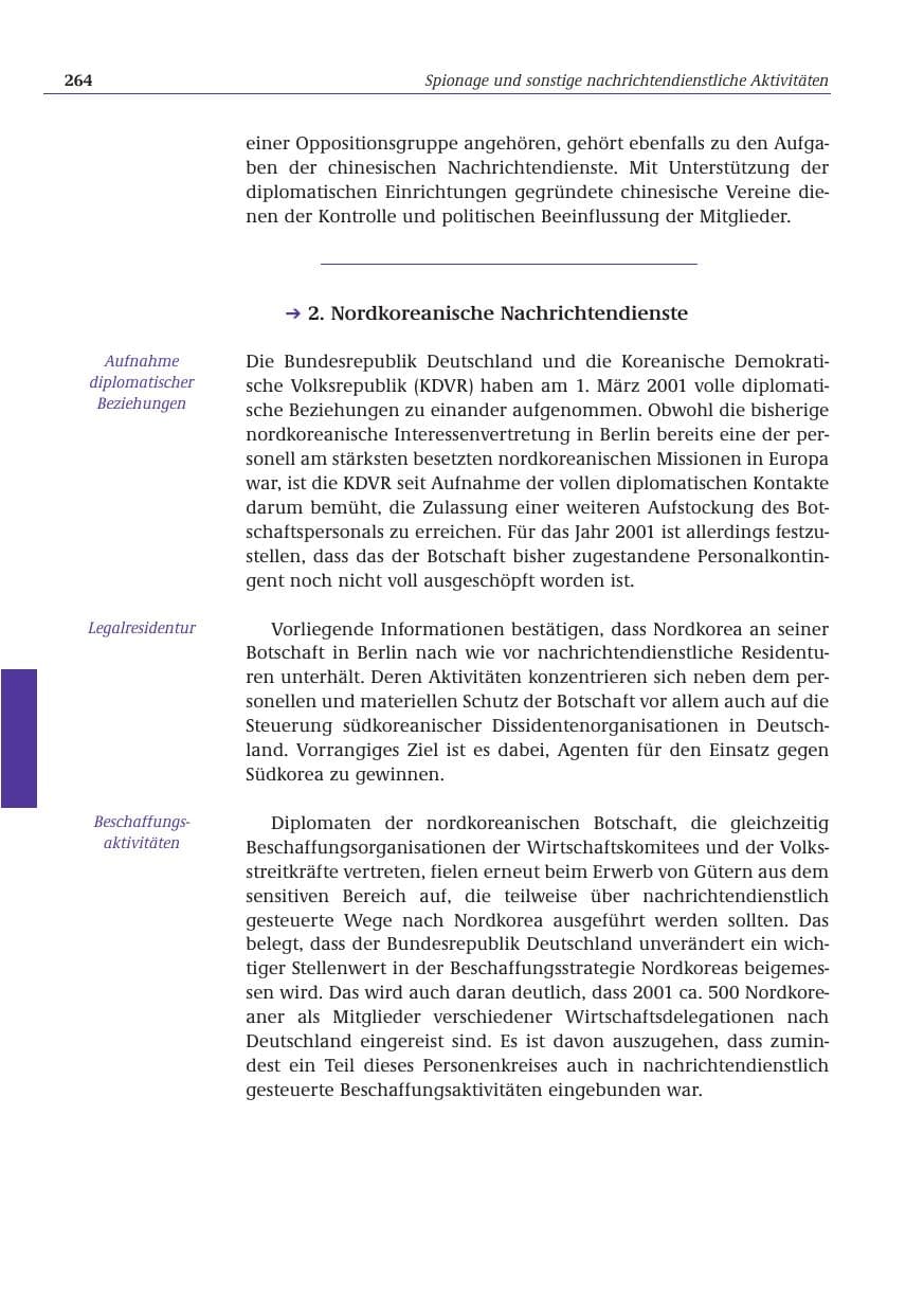 Seite 265 des Verfassungsschutzbericht 2001 Bund