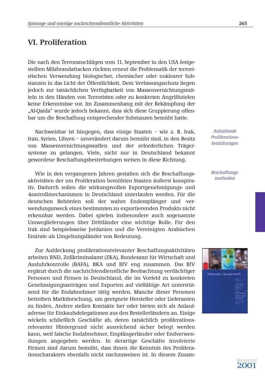 Seite 266 des Verfassungsschutzbericht 2001 Bund