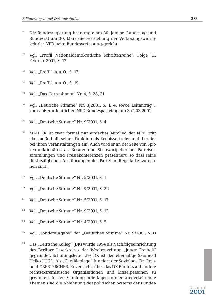 Seite 284 des Verfassungsschutzbericht 2001 Bund