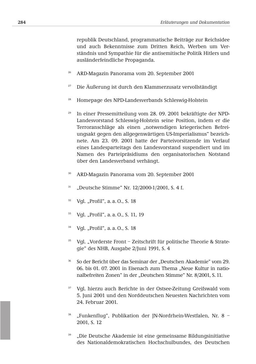 Seite 285 des Verfassungsschutzbericht 2001 Bund