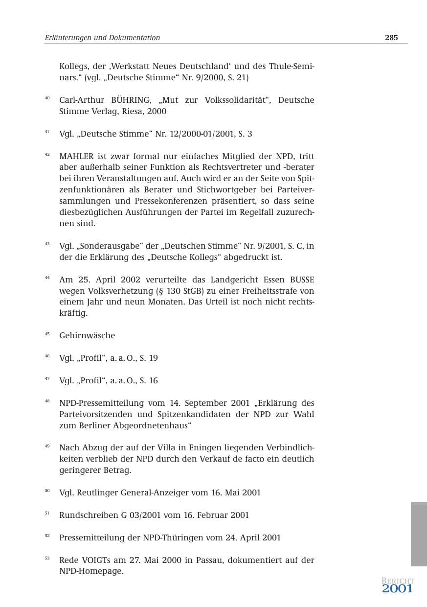 Seite 286 des Verfassungsschutzbericht 2001 Bund